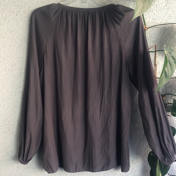 RAMY BROOK | Charcoal Grey Patricia Plisse Peasant Boho Long Sleeve Blouse - Picture 2 of 10